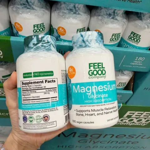 Viên uống Feel Good Magnesium Glycinate High Absorption |180 viên| Thư giãn hệ thần kinh & cơ bắp - Củng cố xương & Ổn định tim mạch [SP Chuẩn Mỹ không tem]