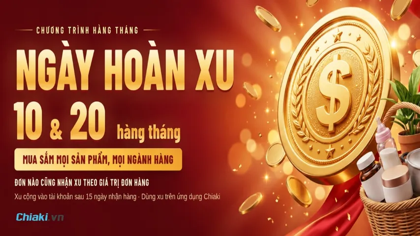 Ngày hoàn xu Chiaki: Mua sắm ngày 10 và 20 hàng tháng, nhận hoàn xu tới 2%