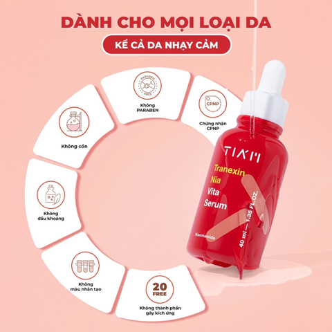 Tinh Chất Dưỡng Sáng Da TIA'M Tranexin Nia Vita Serum - Hỗ Trợ Làm Đều Màu Da, Giảm Thâm Nám 40ml