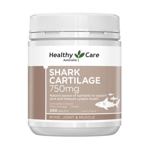 Viên uống hỗ trợ xương khớp Healthy Care Shark Cartilage 750mg - Hỗ trợ vận động khớp, giảm đau, 200 viên Úc