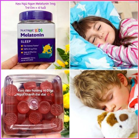 Kẹo Giúp Bé Ngủ Ngon Natrol Kids Sleep 1mg – Viên Nhai Vị Dâu, Hỗ Trợ Giấc Ngủ, Dễ Đi Vào Giấc Ngủ, Không Chất Gây Nghiện