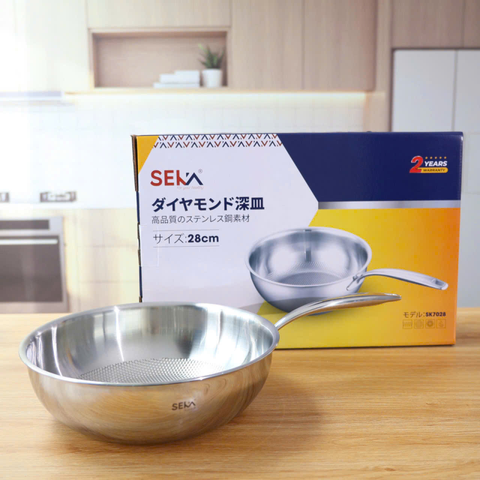 Chảo Inox Seka Sâu Lòng Vân Kim Cương 24cm/28cm - Chảo Bếp Từ Chống Dính Cao Cấp, Đảm Bảo Nhiệt Độ Ổn Định