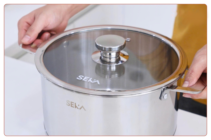 Bộ nồi inox 3 món đáy từ Seka SKM6687 - Inox 304 Cao Cấp, Bếp Từ, Kích Thước 16cm, 20cm, 24cm - Nấu ăn Gia Đình Thoải Mái