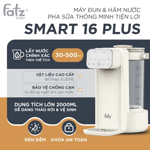 Máy Đun Hâm Nước Pha Sữa Fatzbaby Smart 16 Plus FB3870HB - Dung Tích 2L, Điều Chỉnh Nhiệt Độ Chính Xác, Tiện Lợi Cho Mẹ Bỉm