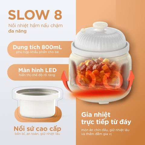 Nồi Hầm Nấu Chậm Đa Năng Fatzbaby Slow 8 FB9101TN - 7 Chương Trình Nấu Tự Động Cho Bé, Tiện Lợi và Dinh Dưỡng