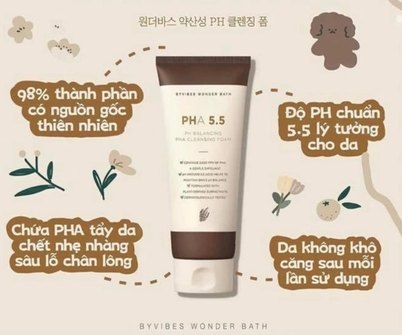 Sữa Rửa Mặt Tạo Bọt PHA 5.5 Byvibes Wonder Bath Hàn Quốc - Chăm Sóc Da Mịn Màng, Ngăn Ngừa Mụn 150ml