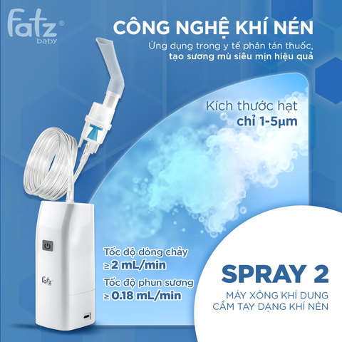 Máy xông khí dung cầm tay Fatzbaby Spray 2 A500LWD01 - Khí nén tiện lợi cho gia đình, sương mịn, đầy đủ phụ kiện cho người lớn và trẻ em