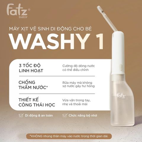Máy Xịt Vệ Sinh Di Động Fatzbaby Washy 1 FB8898PW - Thiết Kế Tiện Lợi Cho Bé và Người Lớn, Chống Nước IPX6, Pin Sạc, 3 Tốc Độ Điều Chỉnh