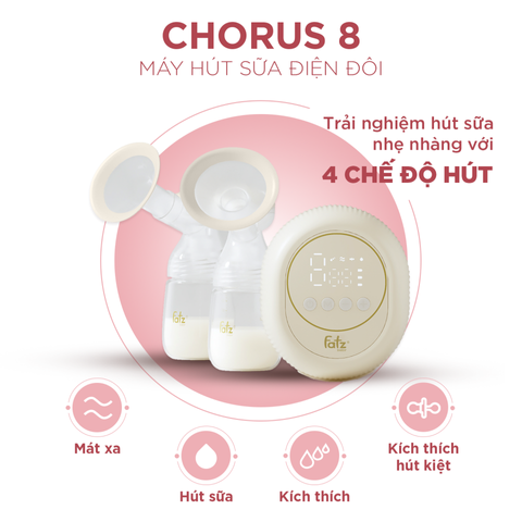 Máy Hút Sữa Điện Đôi Fatzbaby Chorus 8 FB1328VN - Chế Độ Hút Luân Phiên, Êm Ái, Tiện Lợi Cho Mẹ - Phụ Kiện Thiết Yếu Cho Mẹ Bỉm Sữa