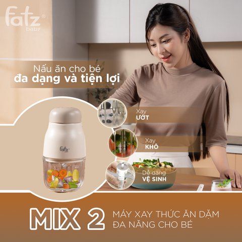 Máy Xay Thức Ăn Dặm Đa Năng Fatzbaby Mix 2 FB5002MB - Lưỡi Dao Inox 8 Cánh, Công Suất 200W, Tiện Lợi Cho Mẹ Và Bé