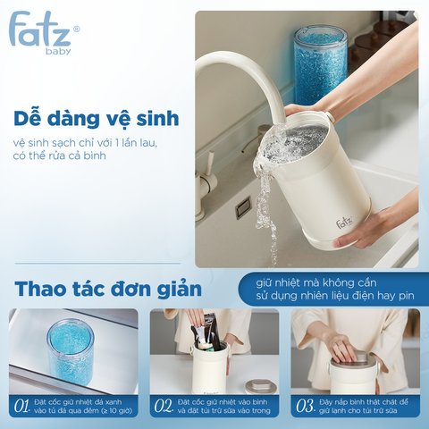Bình Giữ Lạnh Bảo Quản Sữa Di Động Fatzbaby Cooler 1 FB0156BT - Dung Tích 2L, Giữ Lạnh 23 Giờ, Thích Hợp Cho Bé