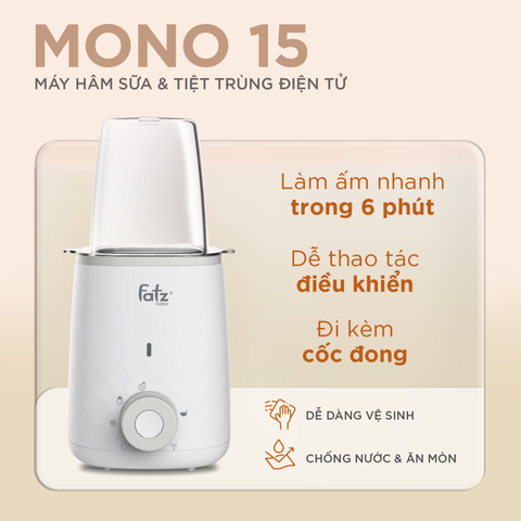 Máy Hâm Sữa và Tiệt Trùng Fatzbaby Mono 15 FB3005LD - Công Suất 500W, Nhanh Chóng, 5 Chức Năng Tiện Ích cho Mẹ và Bé