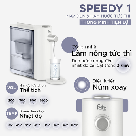 Máy Đun Nước Fatzbaby Speedy 1 FB3810LD - Công Nghệ Gia Nhiệt Siêu Tốc, Tiết Kiệm Điện, Dung Tích 2.7L, Thích Hợp Pha Sữa, Trà, Mì