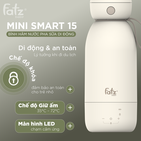 Bình Hâm Nước Pha Sữa Di Động Fatzbaby Mini Smart 15 FB3842FD - Dung Tích 500ml, Điều Khiển Cảm Ứng, Hiển Thị Nhiệt Độ Thời Gian Thực