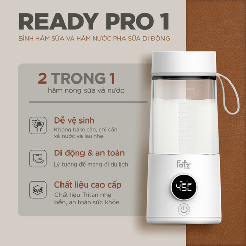 Bình Hâm Sữa Fatzbaby Ready Pro 1 FB3805FD - Kiểm Soát Nhiệt Độ 37°C-72°C, Giúp Giữ Dưỡng Chất, Phù Hợp Cho Bé 350ml
