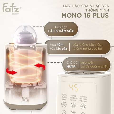 Máy Hâm Sữa và Lắc Sữa Fatzbaby Mono 16 Plus FB3067SJ - Công Nghệ 360 Độ Tăng Tốc Hâm Nóng, Giữ Ấm Dưỡng Chất Tối Ưu