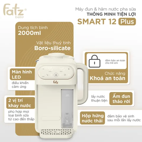 Máy Đun và Hâm Nước Pha Sữa Fatzbaby Smart 12 Plus FB3824TN - Dung Tích 2L, Chức Năng Khử Clo, Giữ Nhiệt Tối Ưu Cho Bé