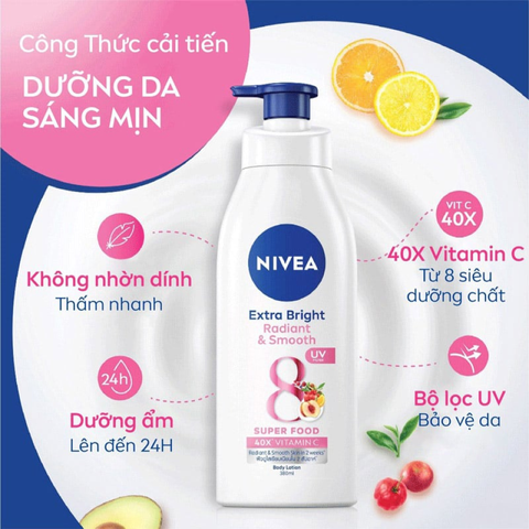 Sữa Dưỡng Thể Nivea Radiant & Smooth 8 Super Food - Làm Sáng Da, Chống Nắng, Cung Cấp Ẩm, 350ml