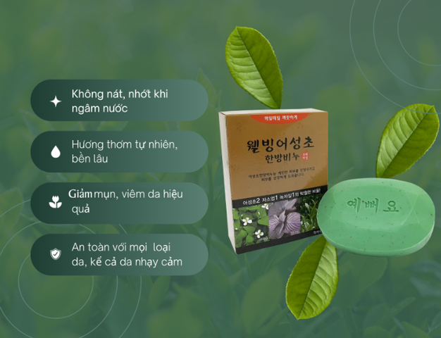 Xà Phòng Tắm 3WB Heartleaf Calming Soap 10g - Xà Phòng Trị Mụn Từ Thảo Mộc Thiên Nhiên, An Toàn Cho Da Nhạy Cảm