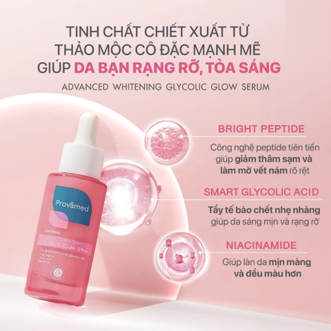Serum Dưỡng Sáng Da Provamed Advanced Whitening Glycolic Glow 30ml - Giúp Làm Mới Bề Mặt Da, Trị Da Xỉn Màu, Cải Thiện Sắc Da Rạng Rỡ