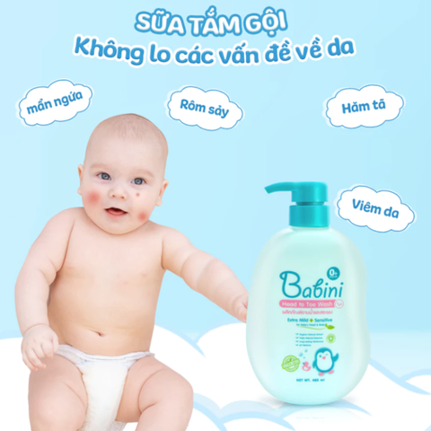 Sữa Tắm Gội 2 Trong 1 Cho Bé Babini Head to Toe Wash - Dưỡng Ẩm Da & Tóc Nhẹ Nhàng, An Toàn Cho Trẻ Sơ Sinh 480ml