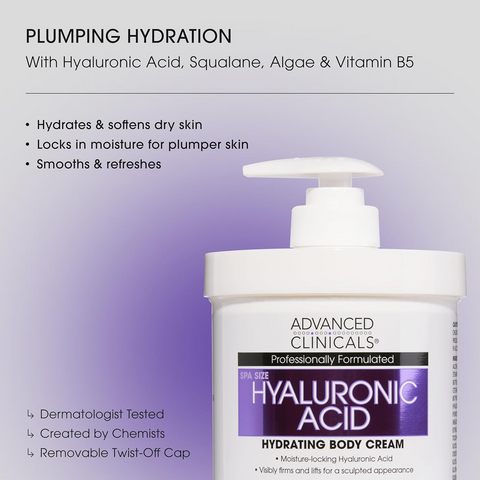 Kem Dưỡng Thể Advanced Clinicals Hyaluronic Acid 454g - Cấp Ẩm Sâu, Giúp Da Mềm Mịn, Phù Hợp Da Khô và Thiếu Nước