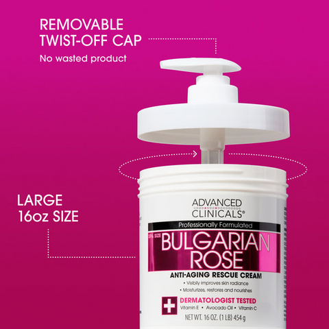 Kem Dưỡng Thể Advanced Clinicals Bulgarian Rose Body Cream - Chiết Xuất Hoa Hồng Bulgaria, Dưỡng Ẩm Da Mềm Mại, Phục Hồi Độ Rạng Rỡ 454g