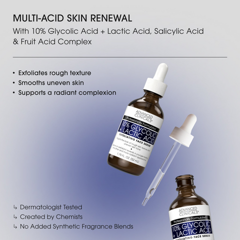 Tinh Chất Tẩy Tế Bào Chết Advanced Clinicals 10% Glycolic + Lactic Acid - Serum Làm Sáng Da, Cải Thiện Bề Mặt Da 52ml