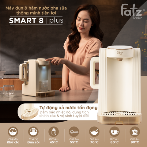 Máy Đun Nước Pha Sữa Fatzbaby Smart 8 Plus FB3110RS - Cơ Chế Khử Clo, Giữ Ấm Nước Thông Minh, Dung Tích 1.5L, An Toàn Cho Trẻ Nhỏ