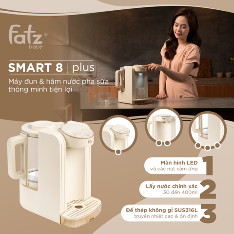 Máy Đun Nước Pha Sữa Fatzbaby Smart 8 Plus FB3110RS - Cơ Chế Khử Clo, Giữ Ấm Nước Thông Minh, Dung Tích 1.5L, An Toàn Cho Trẻ Nhỏ