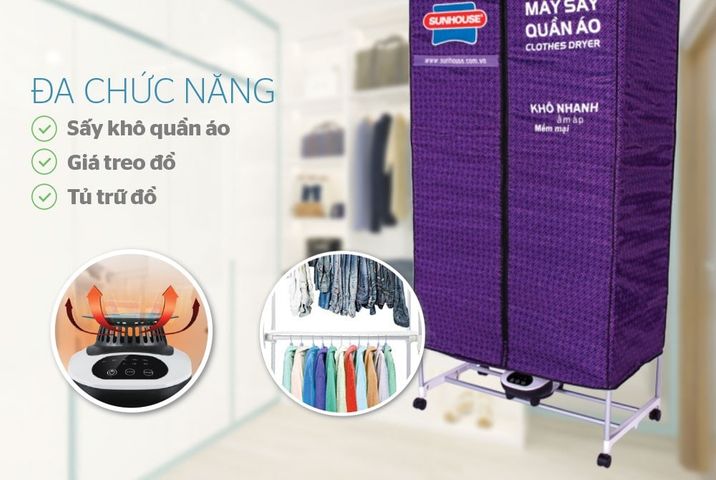 Tủ Sấy Quần Áo Sunhouse SHD2707 Chính Hãng - Tiết Kiệm Thời Gian Sấy Khô Nhanh Chóng Với Công Suất 1400W, Dung Tích Lớn 15kg