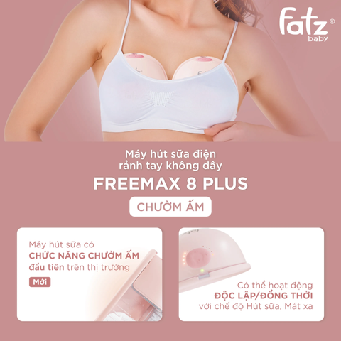 Máy Hút Sữa Điện Rảnh Tay Fatzbaby Freemax 8 Plus FB1219TP - Chức Năng Chườm Ấm Giúp Mẹ Thoải Mái và Tăng Lượng Sữa