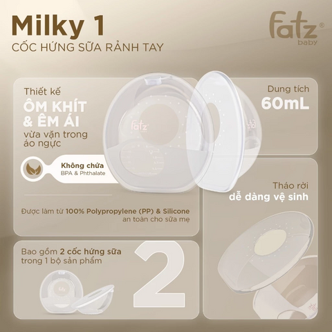 Cốc Hứng Sữa Rảnh Tay Fatzbaby Milky 1 - Giải Pháp Tích Trữ Sữa An Toàn Cho Mẹ, Chất Liệu Silicone Cao Cấp, Dễ Sử Dụng