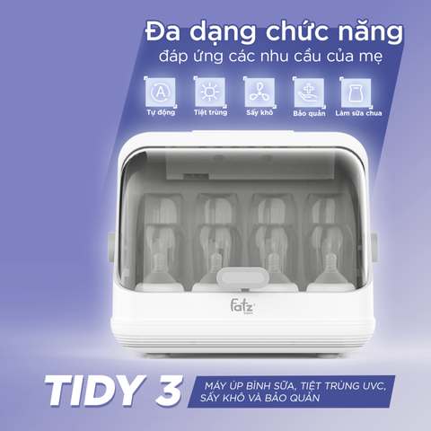 Máy Tiệt Trùng Bình Sữa Fatzbaby Tidy 3 FB4601HB - Công Nghệ UVC, Sấy Khô Đa Năng, Giúp Bảo Quản Sạch Khuẩn và Lên Men Sữa Chua