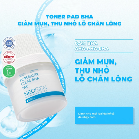 (Hàng nhập khẩu) Toner pad hỗ trợ thu nhỏ lỗ chân lông Neogen Dermalogy Poreraser Clear BHA