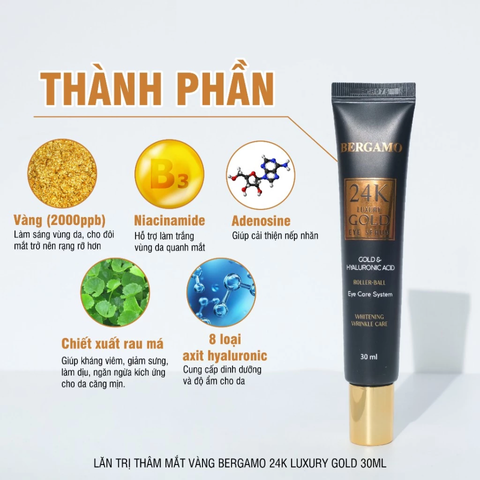 (Hàng nhập khẩu) Tinh chất dưỡng da vùng mắt Bergamo 24K Luxury Gold Eye Serum