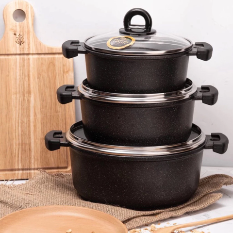 (Hàng nhập khẩu) Bộ nồi chảo 4 món đá đúc đáy từ Bennix Terra BN-01HOME
