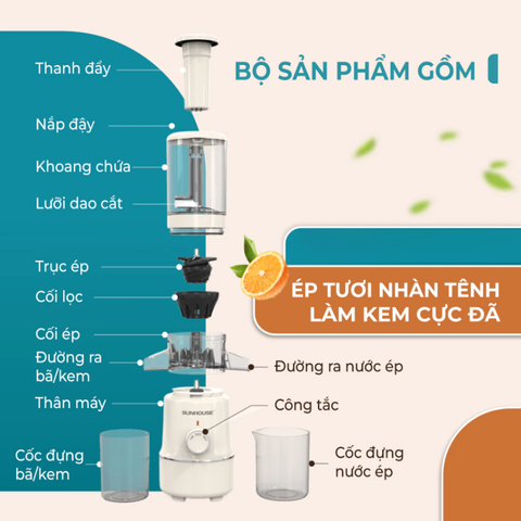 Máy ép chậm Sunhouse SHD5515 công suất 100W