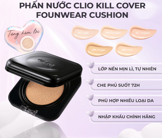 (Hàng nhập khẩu) Phấn Nước Clio Kill Cover The New Founwear Che Khuyết Điểm