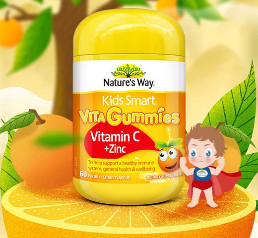 (Hàng nhập khẩu) Kẹo Dẻo Bổ Sung Vitamin C + Kẽm Nature's Way Kids Smart Vita Gummies 60 Viên - Hỗ Trợ Sức Khỏe Trẻ Em, Vị Cam Ngon Miệng