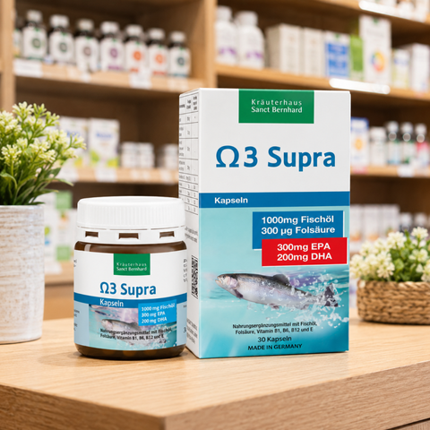 Viên uống dầu cá Omega 3 Supra 1000mg Sanct Bernhard - Bổ sung EPA, DHA, Hỗ trợ Tim Mạch và Não Bộ - Lọ 30 viên dễ hấp thu