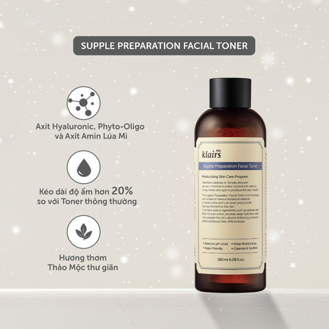 Nước Hoa Hồng Klairs Supple Preparation - Toner Chiết Xuất Tự Nhiên, Giúp Se Khít Lỗ Chân Lông & Cấp Ẩm Chuyên Sâu - 180ml