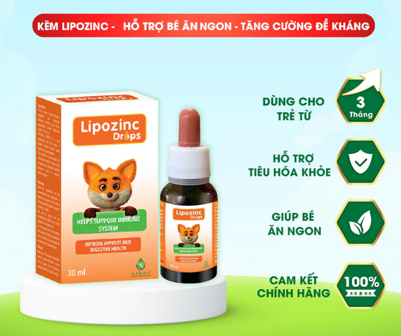 [Hàng nhập khẩu] Kẽm Hữu Cơ Cho Bé Lipozinc Drops 30ml - Hỗ Trợ Tiêu Hóa, Tăng Cường Đề Kháng, Dễ Dùng Cho Trẻ Em
