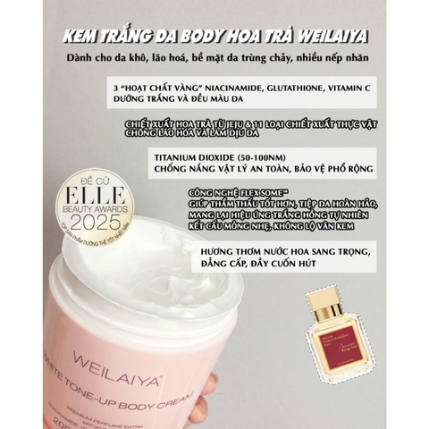 (Hàng nhập khẩu) Kem dưỡng thể trắng da nâng tone Weilaiya White Tone Up Body Cream