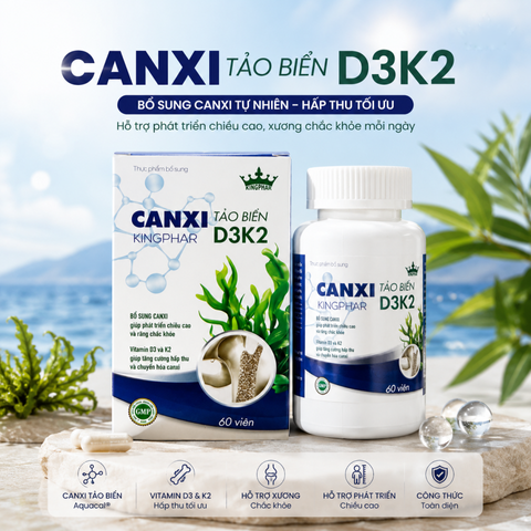 Viên Uống Canxi Tảo Biển D3k2 Kingphar 60 viên - Bổ Sung Canxi, Phát Triển Chiều Cao, Ngừa Loãng Xương