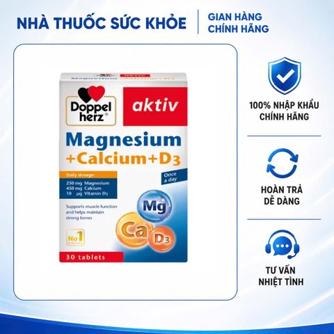 Viên uống Doppelherz Magnesium + Calcium + D3 30 viên - Bổ sung Vitamin D3, Canxi, Magie hỗ trợ xương khớp chắc khỏe