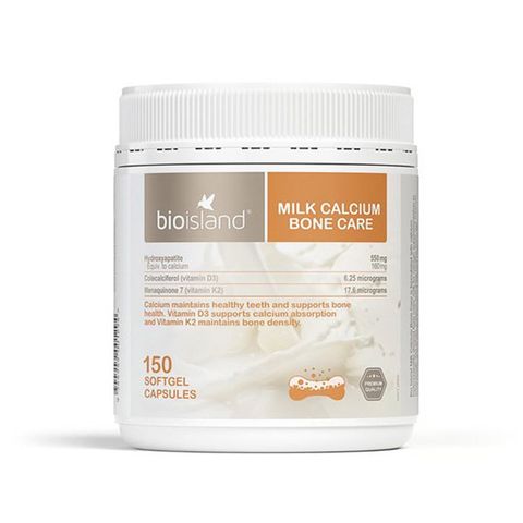 [Nhập khẩu] Viên uống bổ sung Canxi Bio Island Milk Calcium Bone Care 150 viên - Hỗ trợ sức khỏe xương và răng chắc khỏe với vitamin D3, K2.