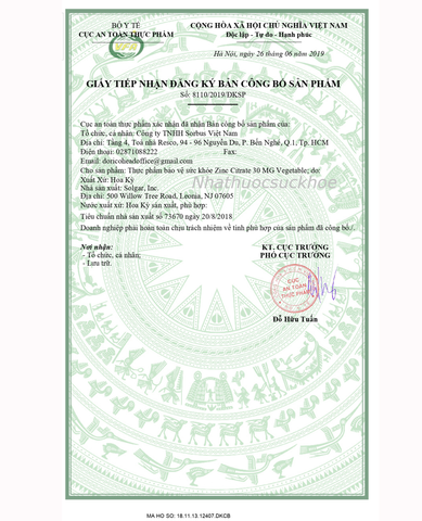 (Hàng nhập khẩu) Viên Uống Solgar Zinc Citrate 30mg - Hỗ Trợ Bổ Sung Kẽm Giúp Tăng Cường Sức Đề Kháng Và Làm Đẹp Da, Hộp 100 Viên
