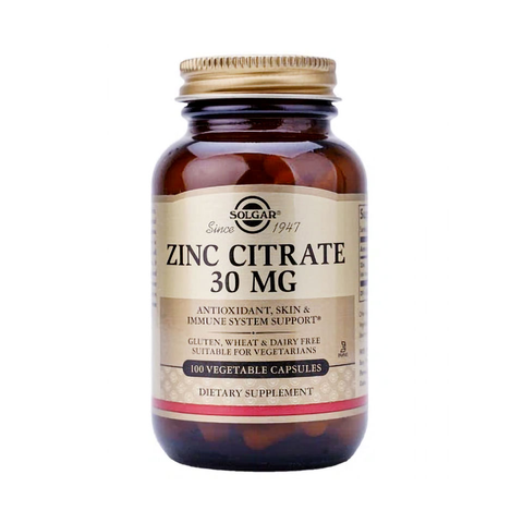 (Hàng nhập khẩu) Viên Uống Solgar Zinc Citrate 30mg - Hỗ Trợ Bổ Sung Kẽm Giúp Tăng Cường Sức Đề Kháng Và Làm Đẹp Da, Hộp 100 Viên