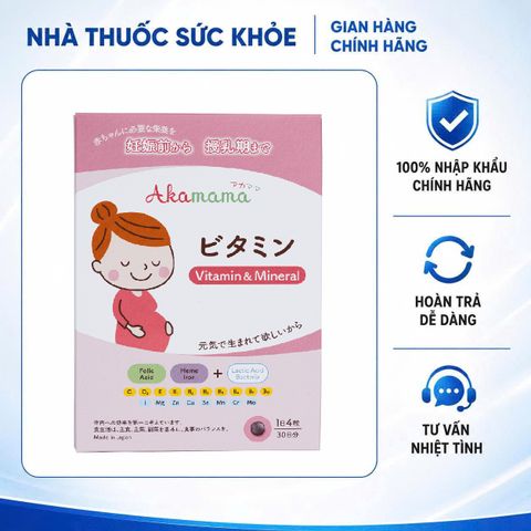 Vitamin Tổng Hợp Cho Bà Bầu Akamama Nhật Bản - Cung Cấp 20 Vi Chất Thiết Yếu Hỗ Trợ Thai Kỳ, Giảm Rạn Da, Dễ Uống